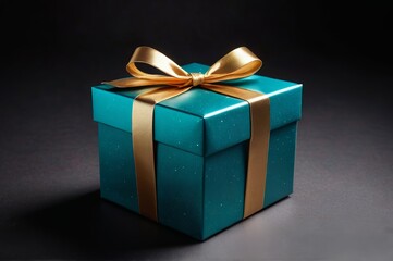 Obraz premium there is a blue gift box with a gold ribbon on it