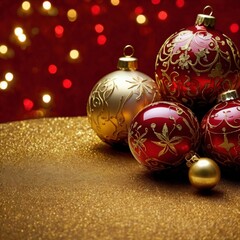 golden Christmas background with red balls