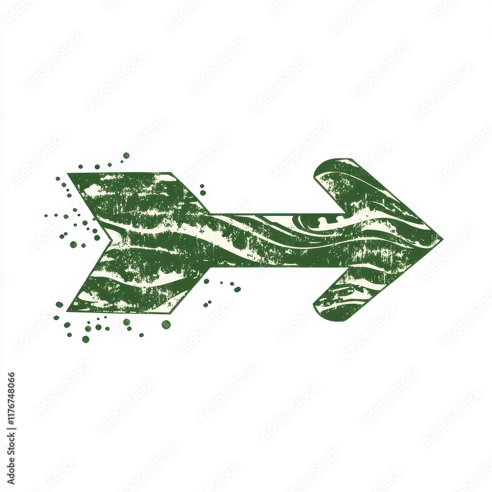 Poster stylized green arrow with a distressed texture, conveying movement and direction in a creative desig