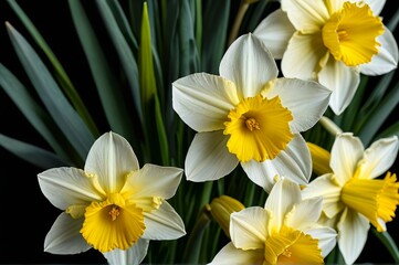Obraz premium there are many white and yellow flowers in a vase