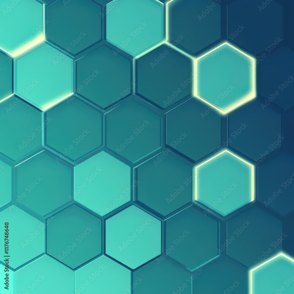 Poster abstract teal hexagonal pattern creating a modern and dynamic background.