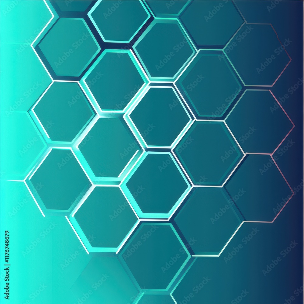 Poster abstract hexagonal pattern in teal and blue tones, creating a modern and dynamic visual effect.
