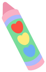 Cute colorful crayon with hearts pattern.