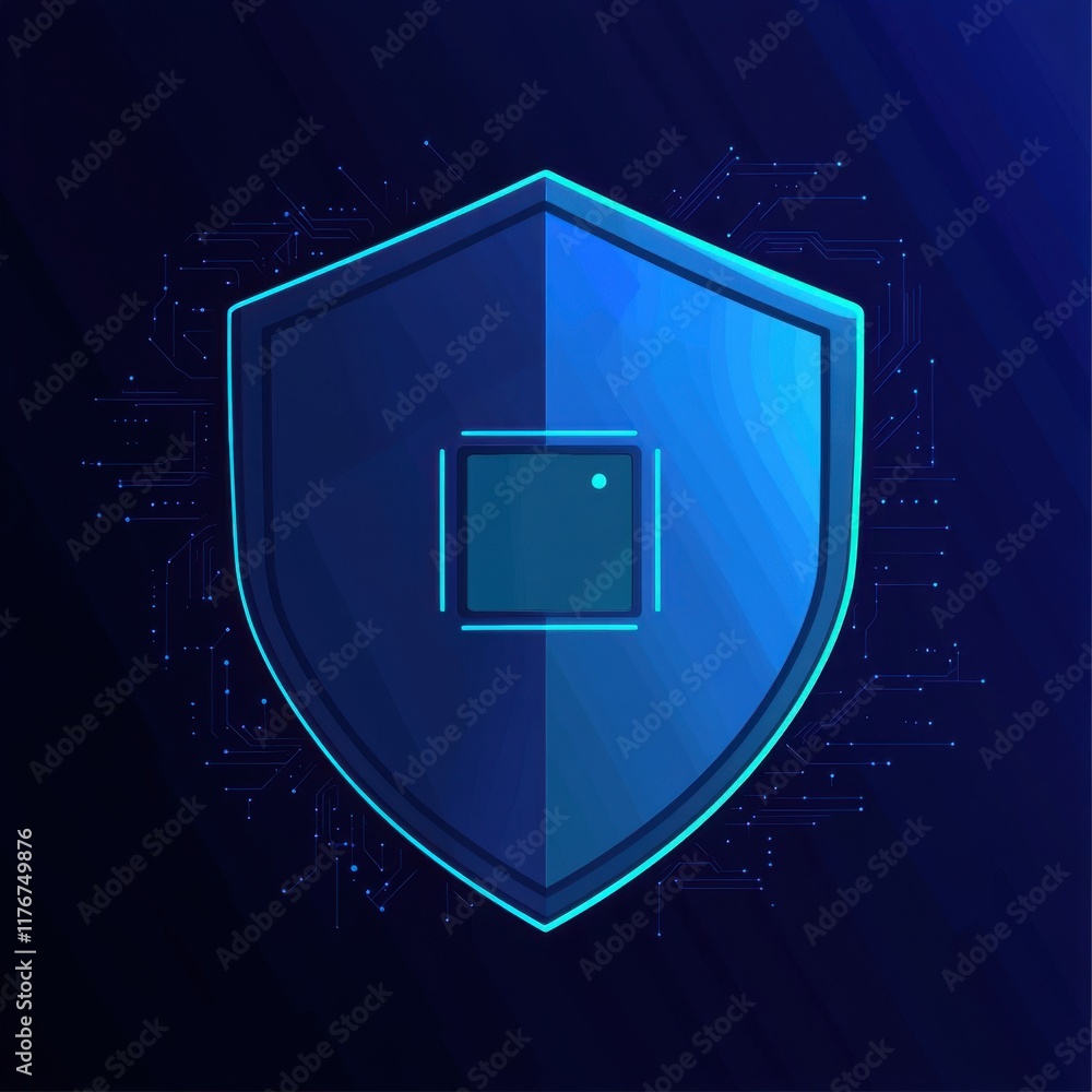 Aufkleber stylized blue shield icon with digital circuit patterns, symbolizing cybersecurity and protection.