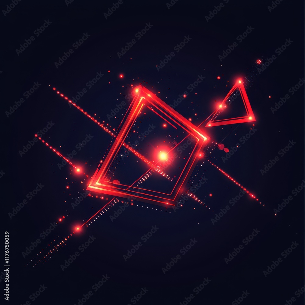 Aufkleber dynamic glowing red geometric shapes create a vibrant abstract composition on a dark background.