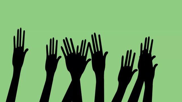 waving hand animation. 4k animated colorful waving hand on green screen background.