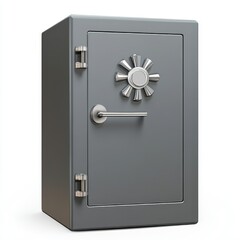 A sturdy grey safe with a dial and handle, symbolizing security and protection of valuables.