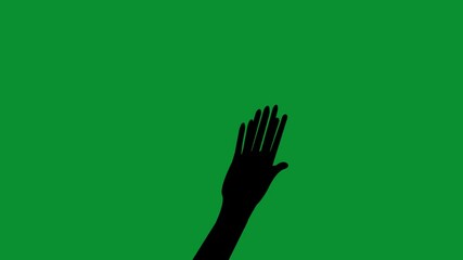 waving hand animation. 4k animated colorful waving hand on green screen background.