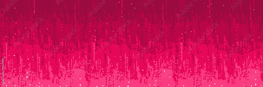 Poster pixel bitmap pattern with vertical stripes, light dots and noise effect in pink shades. decorative e