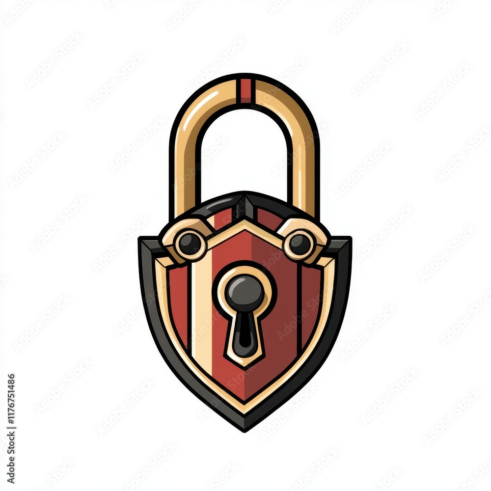 Poster a colorful shield-shaped padlock with a keyhole, symbolizing security and protection.