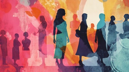 Naklejka premium Silhouette figures, colorful background, abstract art.