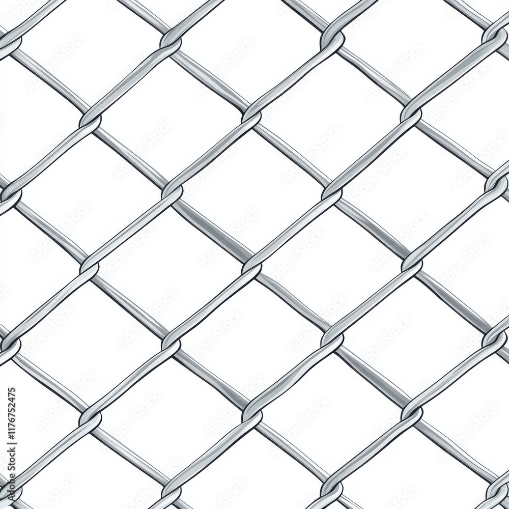 Poster close-up of a silver chain link fence with intricate patterns and reflections.