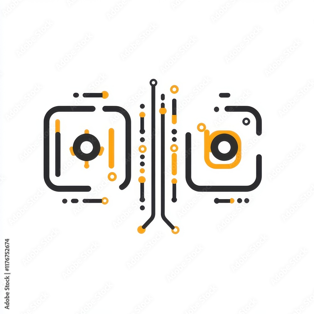 Aufkleber abstract technology pattern in black and yellow with geometric shapes and lines.