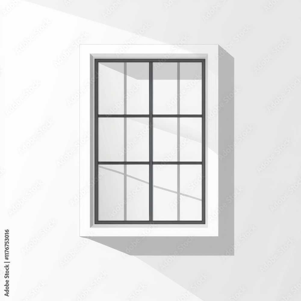 Poster minimalistic window with a clean design casting soft shadows on a white wall.