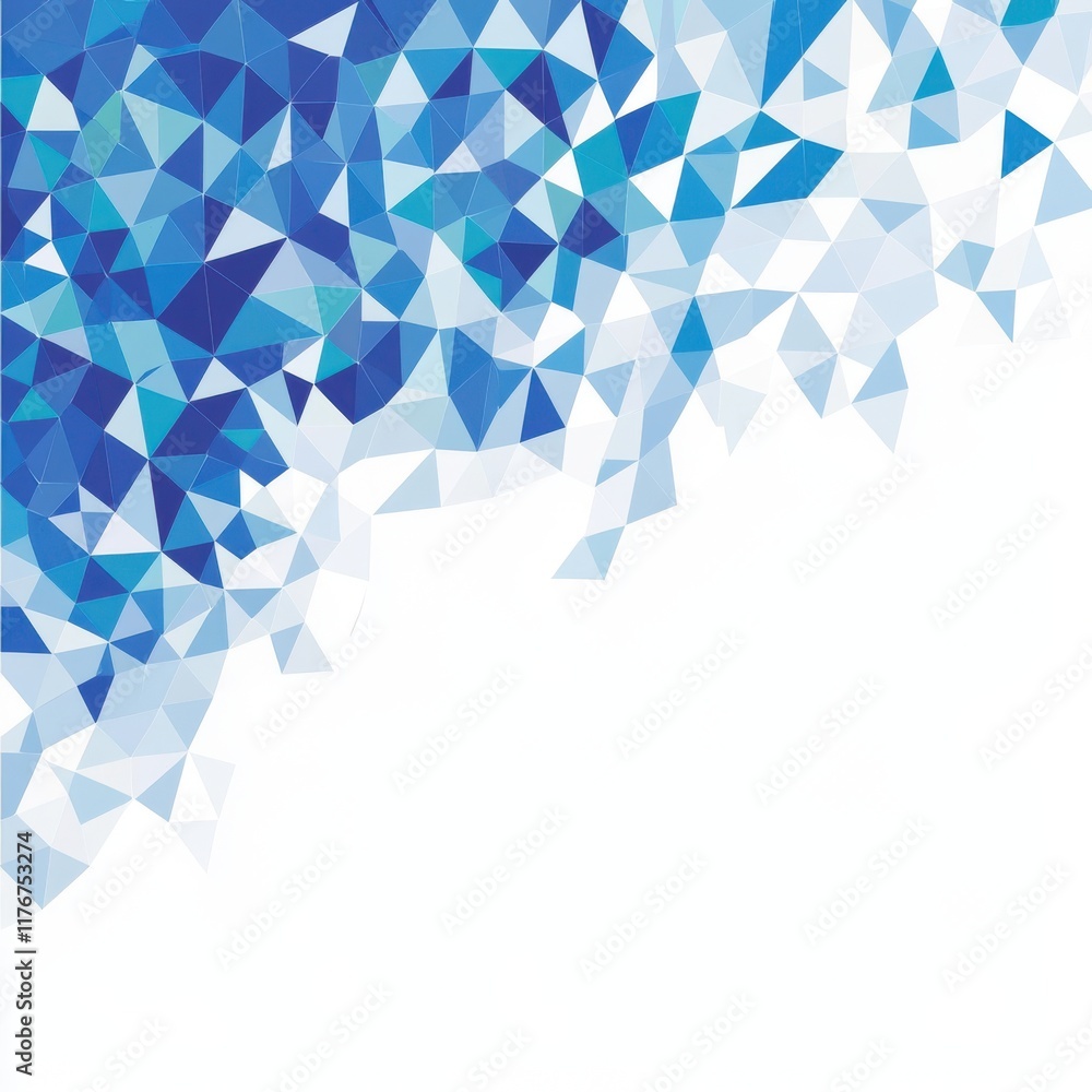 Poster abstract blue geometric pattern with triangular shapes creating a serene and modern design.