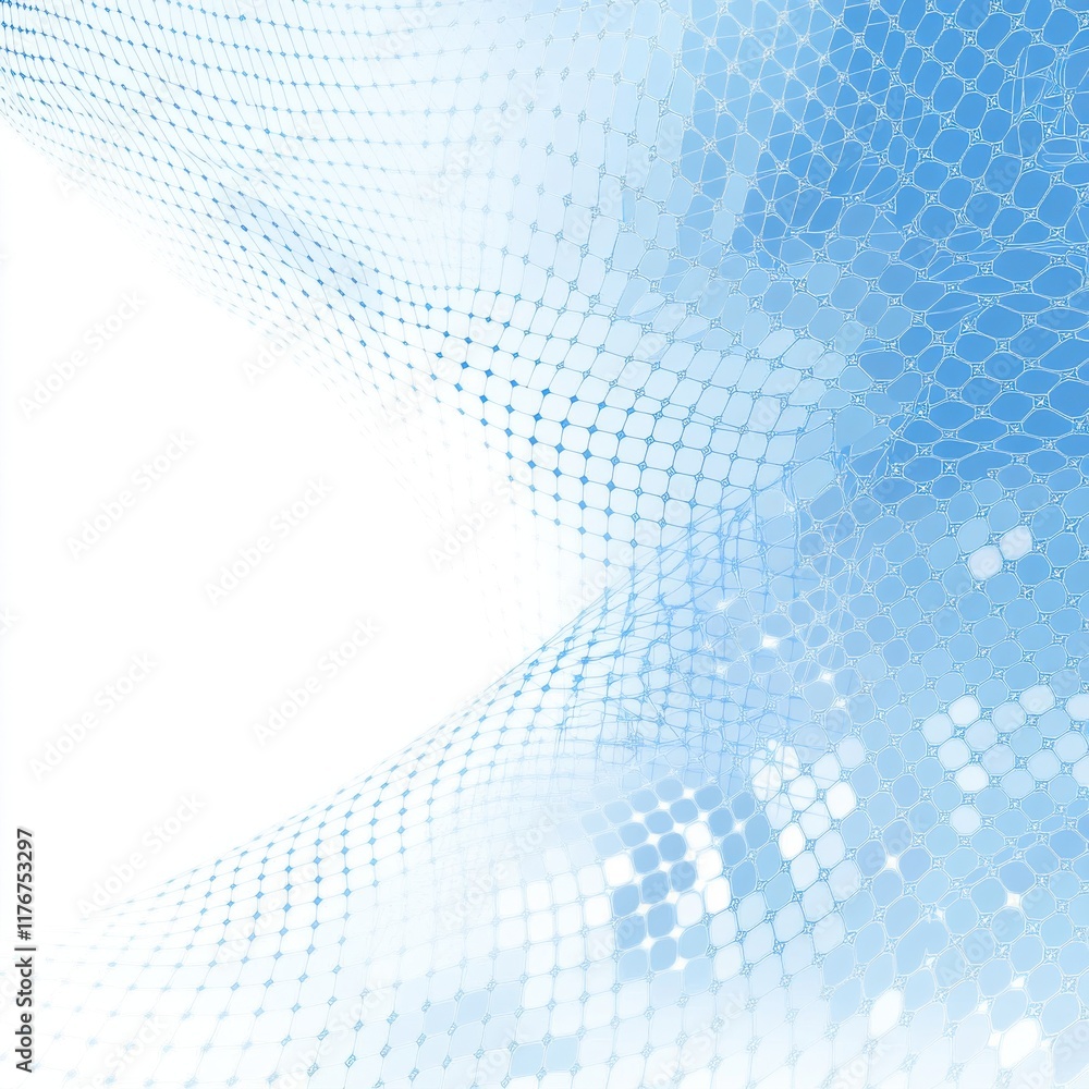 Poster abstract blue and white digital mesh texture creating a serene atmosphere.
