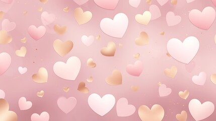 Romantic hearts pattern background in shade of pink and gold.