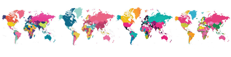 Vibrant and detailed world map showcasing the continents countries and their borders in a vivid color palette  This map can be used as an educational backdrop infographic element