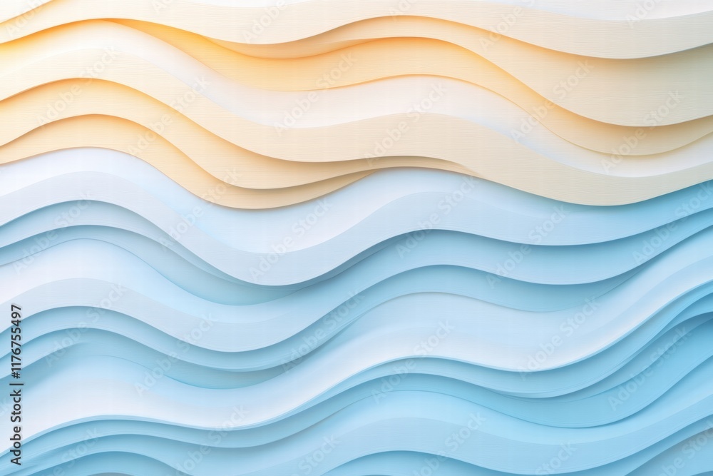 Poster Abstract ocean wave patterns create a serene design in soft hues of blue and beige across the surface. Generative AI