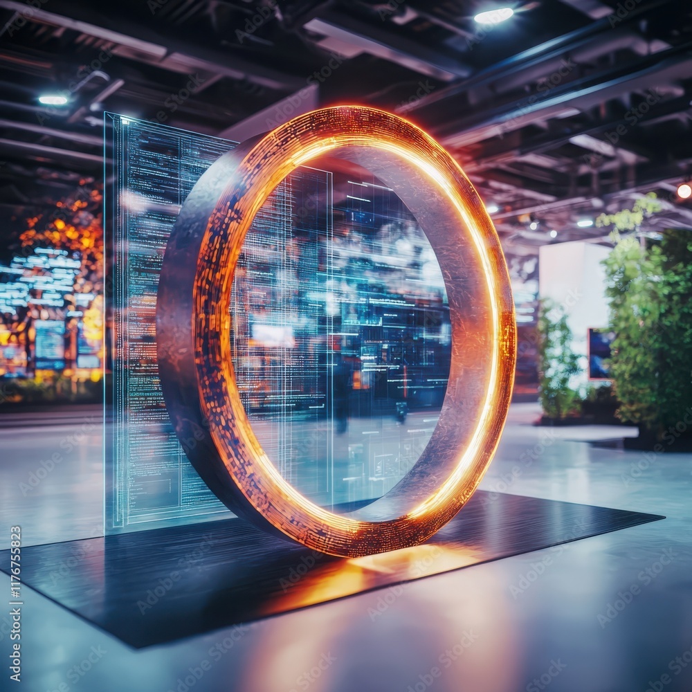 Aufkleber cybersecurity event showcase technology hub digital art installation modern environment interactive 