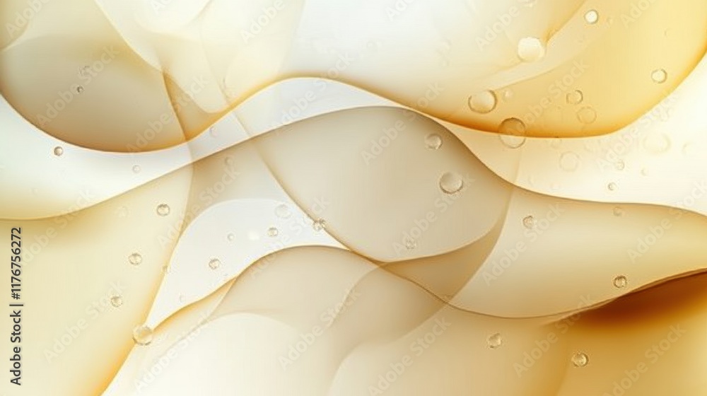 Poster organic shapes and glowing droplets create an immersive abstract landscape of light and fluidity. ge