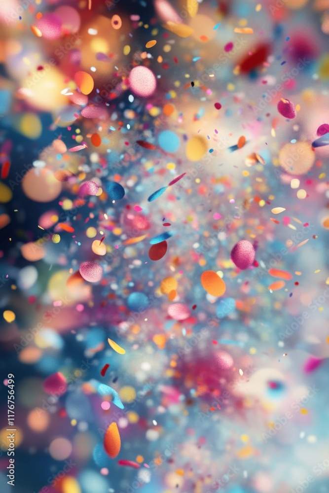 Poster a vibrant explosion of colorful confetti creating a festive and joyful atmosphere.