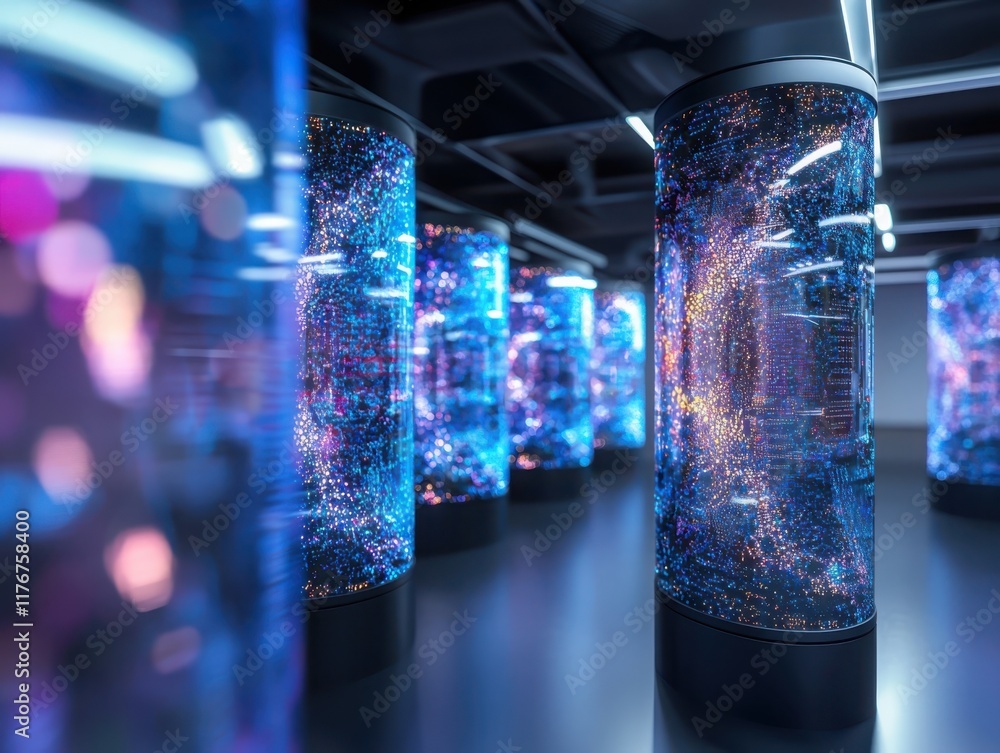 Poster ai-powered cybersecurity program implementation data center visual display modern technology environ