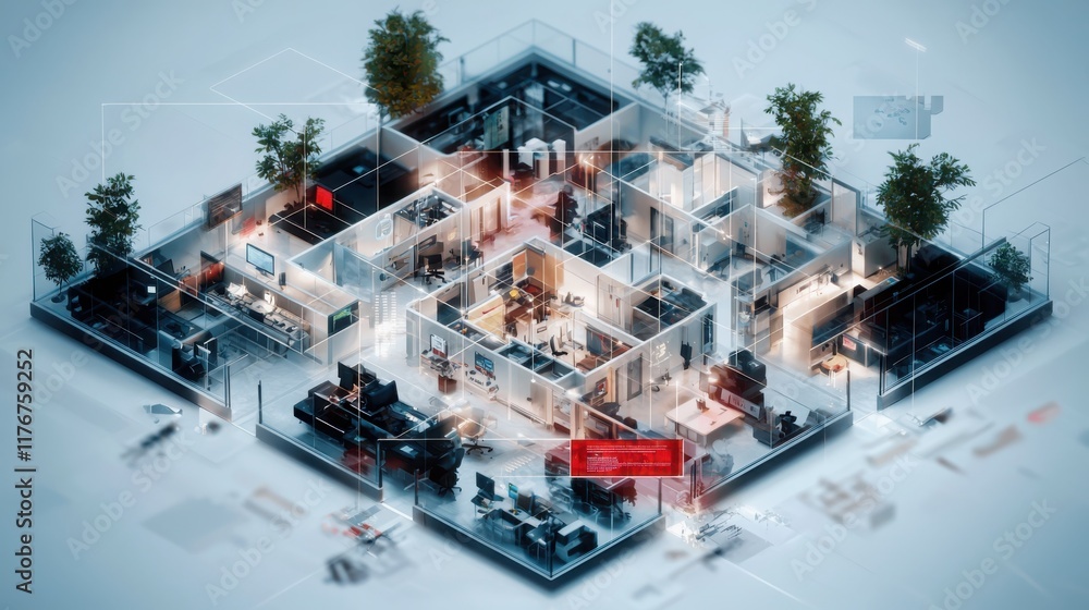 Poster advanced cybersecurity solutions for threat detection systems high-tech office environment digital a