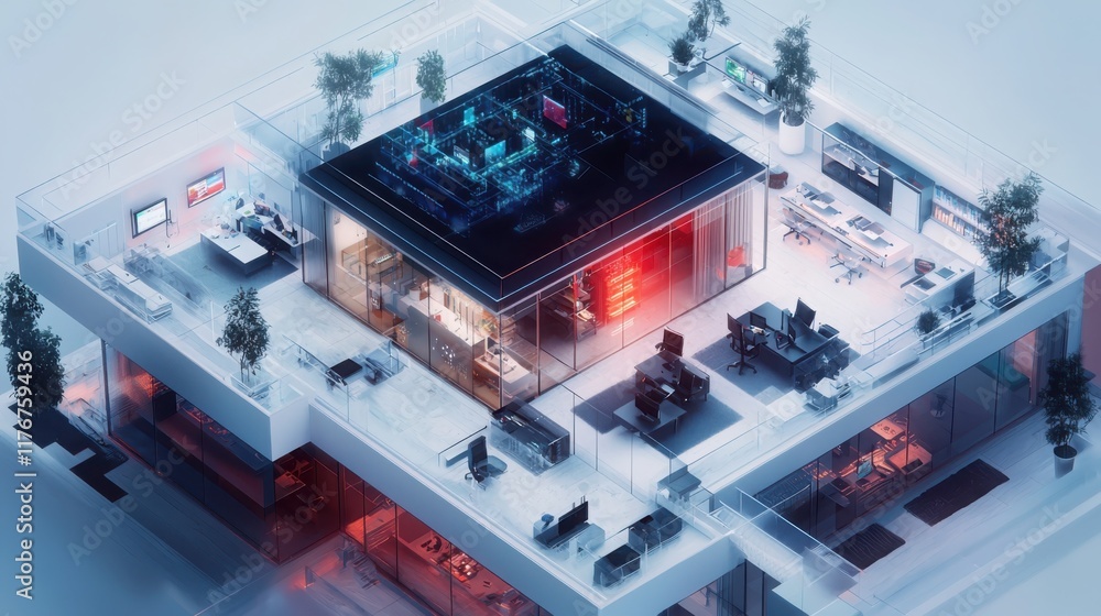 Poster cybersecurity solution featuring threat detection system modern office digital visualization futuris