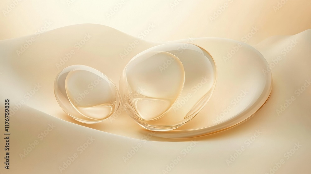 Aufkleber Abstract organic shapes resembling glowing water droplets on a soft, smooth surface creating a tranquil atmosphere. Generative AI