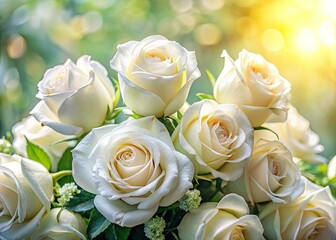 Obraz premium Pure white roses create a breathtaking backdrop, perfect for weddings or romantic décor.
