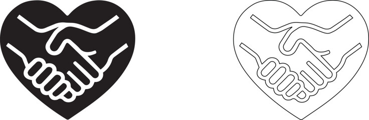Handshake in heart. Vector icon of love.