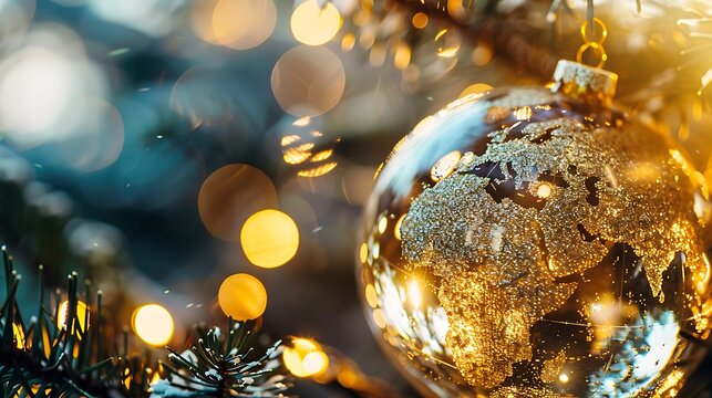 An enthralling closeup of a globe shape christmas bauble