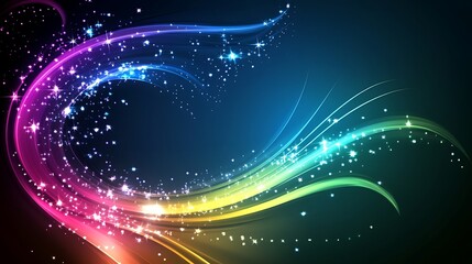 Obraz premium Rainbow Swirls With Sparkling Stars Background Design