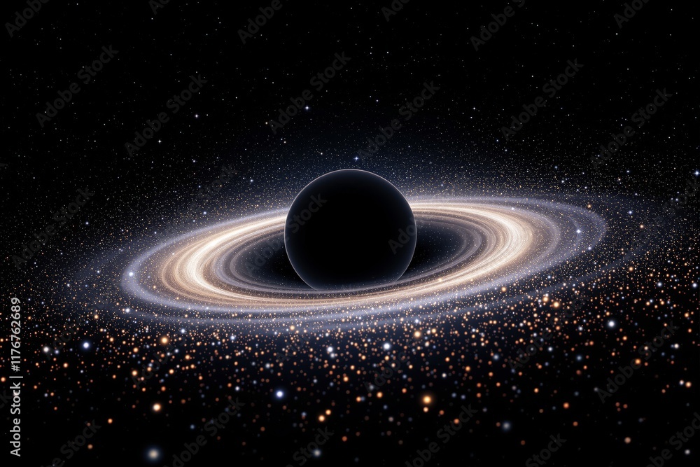 Poster luminous celestial object with glowing rings surrounded by countless stars in deep space. sci-fi sty
