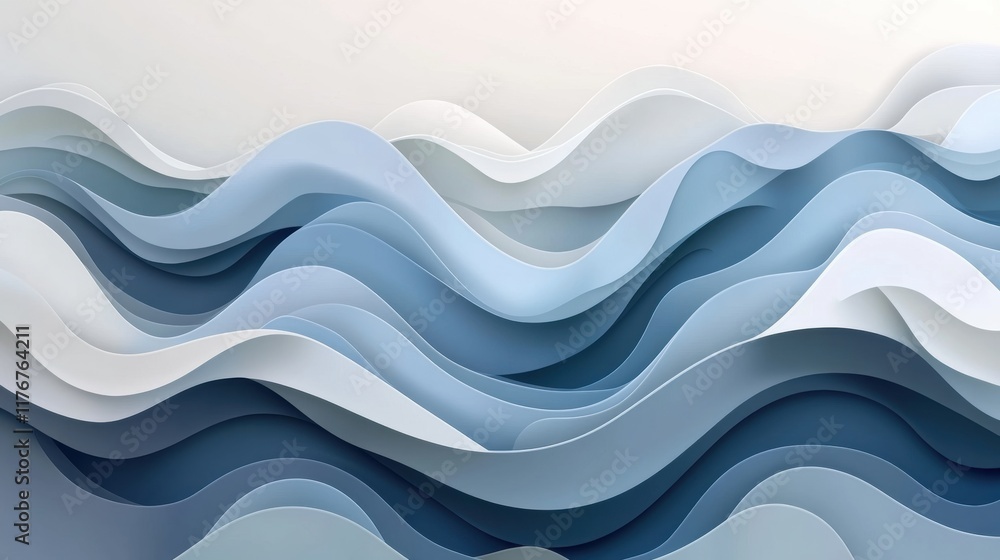 Aufkleber Abstract waves in varying heights and curves create a dynamic visual experience with smooth transitions of color. Generative AI