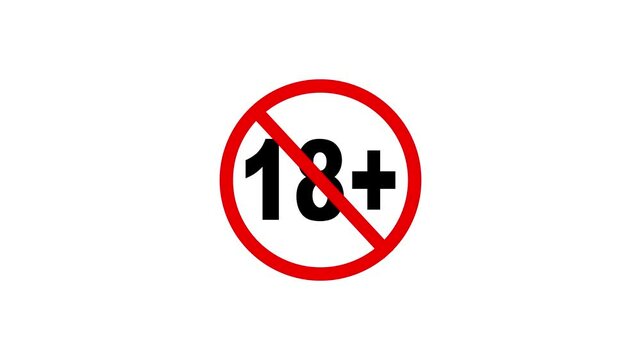 18+ not allowed icon animation on white background. 18 Plus 4k Video footage.