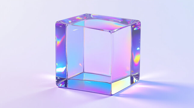 Clear glass cube with holographic surface