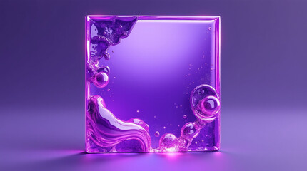 Square frame made of translucent purple substance with bubbles and droplets.