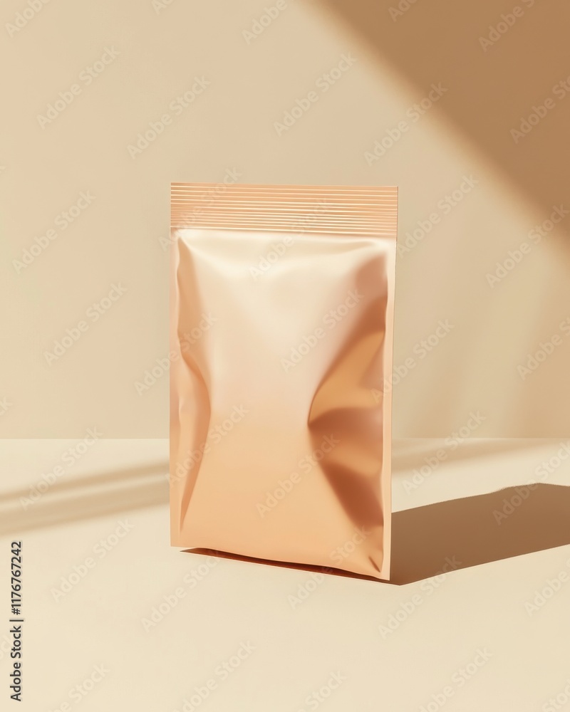 Aufkleber minimalist design featuring a matte peach-colored pouch on a neutral backdrop with soft shadows.