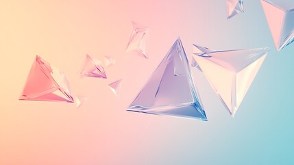 Ethereal Geometry: A Series of Transparent Floating Triangles on a Soft Gradient Background