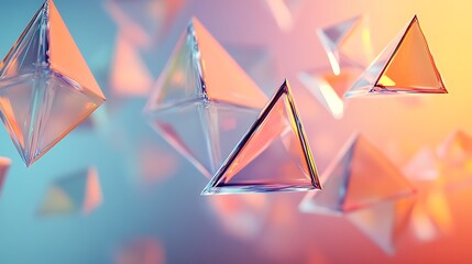 Ethereal Geometry: A Series of Transparent Floating Triangles on a Soft Gradient Background
