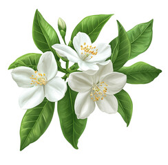 Obraz premium Citrus Flower with Green Leaves: A Fresh and Vibrant Touch of Nature