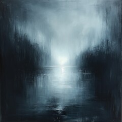 Obraz premium Moody abstract landscape, dark water, light.