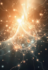 Abstract representation interconnecting all living things with luminous lines in a cosmic and spiritual style. Message: the interconnection of all life, smooth light, with white tones