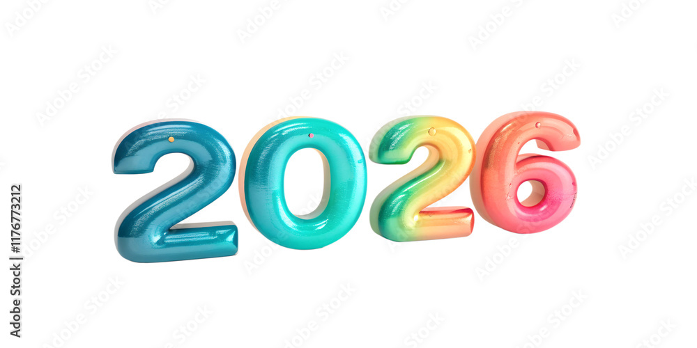 Wall mural 3d iridescent year 2026 numbers with a colorful finish