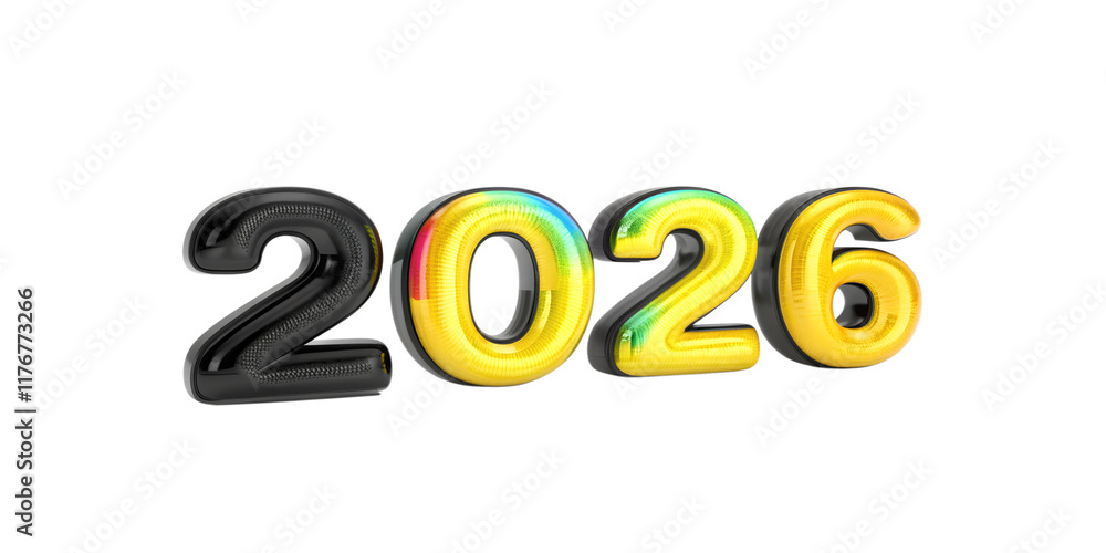 Wall mural 3d iridescent year 2026 numbers with a colorful finish