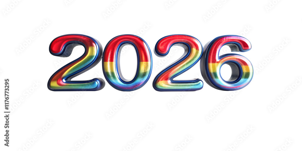 Poster 2026 new year 3d text isolated. cut-out with clipping path.