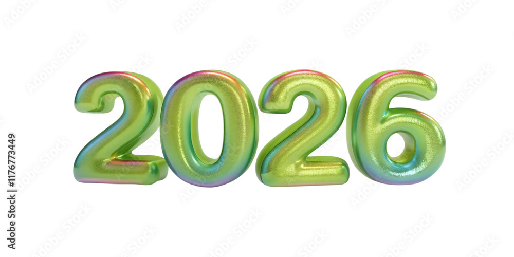 Wall mural 2026 new year 3d text isolated. cut-out with clipping path.