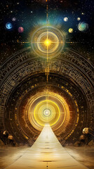 Obraz premium Golden Cosmic Gate Illustration